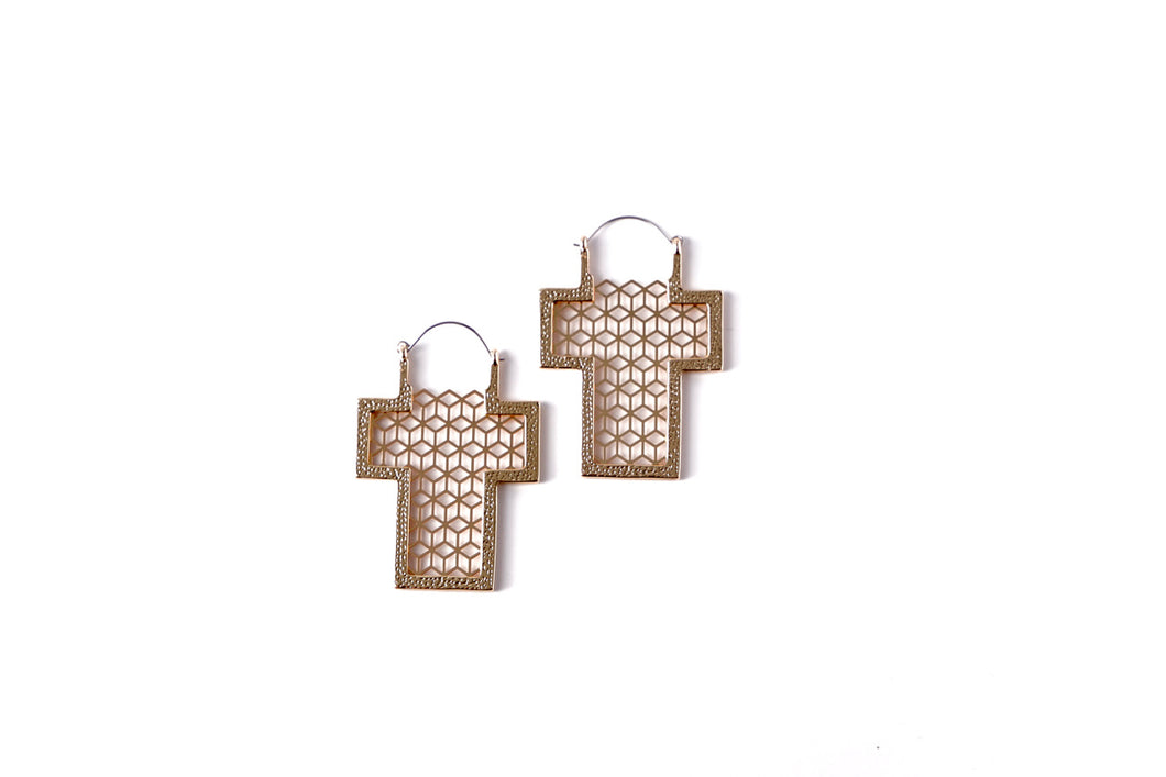 Gold Plated Filigree Cross  Hoops