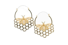 Load image into Gallery viewer, Gold Plated Cut Out Bee in Beecom Hoops
