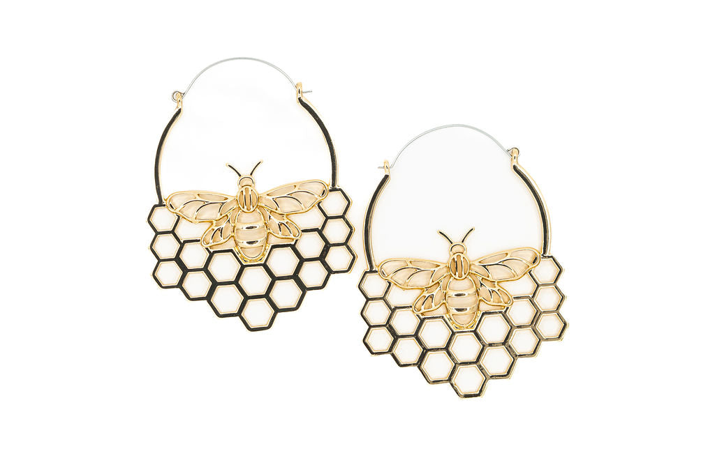 Gold Plated Cut Out Bee in Beecom Hoops
