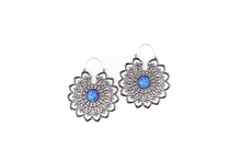 Load image into Gallery viewer, Mandala with Blue Druzy Hoops
