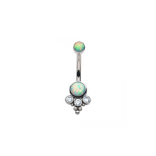 Load image into Gallery viewer, Titanium Internally Threaded  with Tri Bead Bezel Set  Opal &amp; CZ Terraced Cluster  Navel Curve
