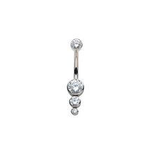 Load image into Gallery viewer, Titanium Internally Threaded with Bezel Set CZ 3-Drop Cluster Navel Curve
