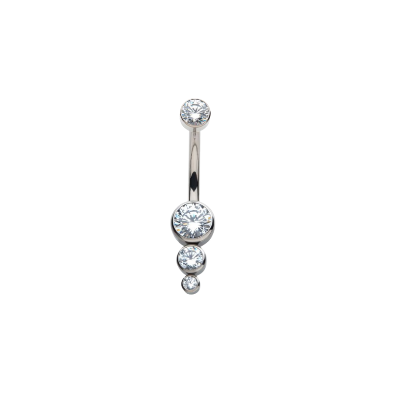 Titanium Internally Threaded with Bezel Set CZ 3-Drop Cluster Navel Curve